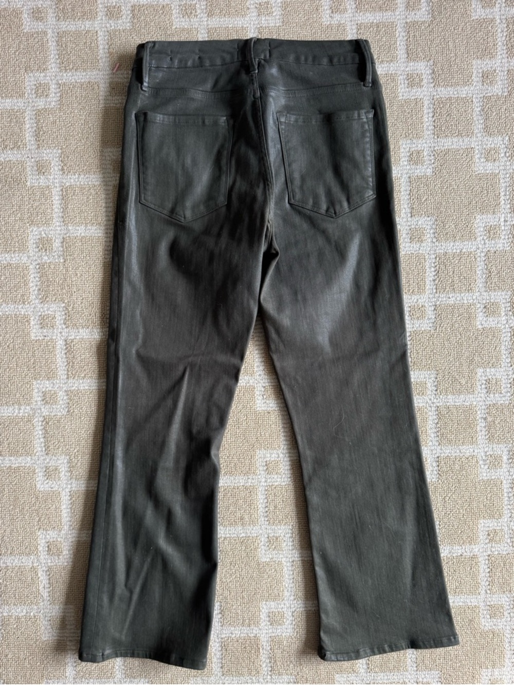 FRAME Le Crop Mini Boot Coated Jeans Olive Green Leather Look Size 29 - Picture 5 of 11